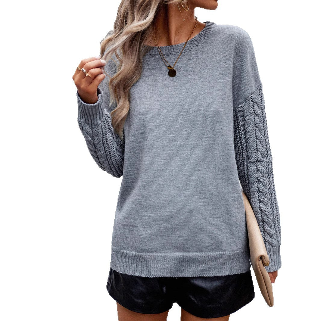 Damen gemütlicher Pullover mit detailreichen Strickärmeln Heidi-Mode