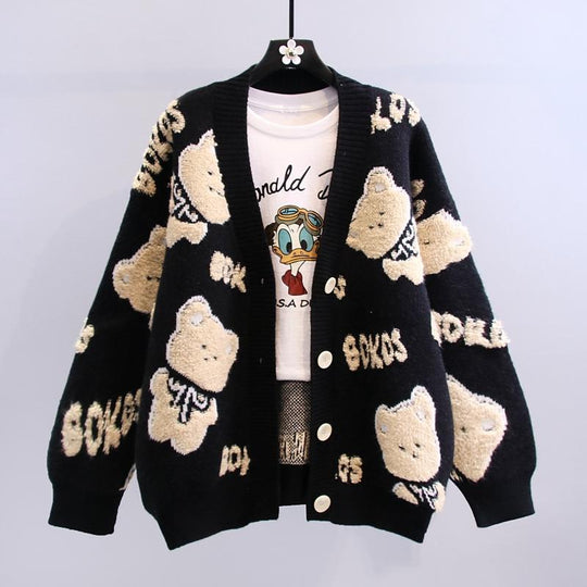 Damen Kuscheliger Cardigan mit Bärenmotiv Heidi-Mode