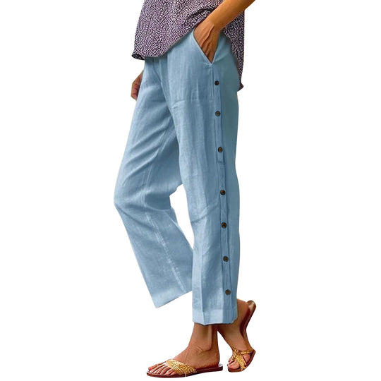 Damen Leichte und luftige Freizeithose mit Knopfdetails Heidi-Mode