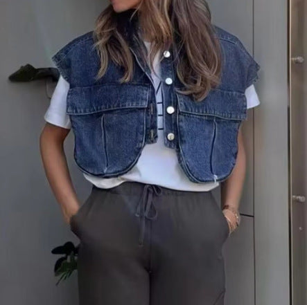 Damen lässige Blusenjacke im angesagten Utility-Stil mit großen Taschen und kurzen Ärmeln Heidi-Mode