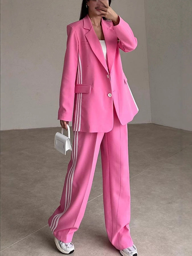 Damen Modisches Blazer-Hosen-Set mit kontrastierenden Streifen Heidi-Mode