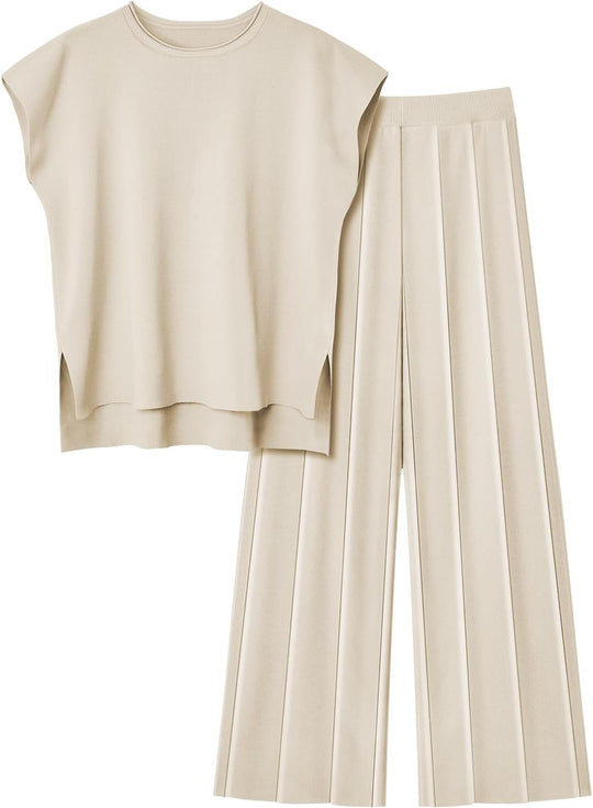 Damen elegantes Set mit kurzärmligem Oberteil und plissierter Hose Heidi-Mode
