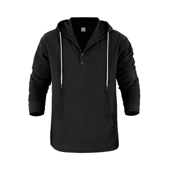 Herren Kapuzensweater mit Knopfleiste und praktischen Taschen Heidi-Mode