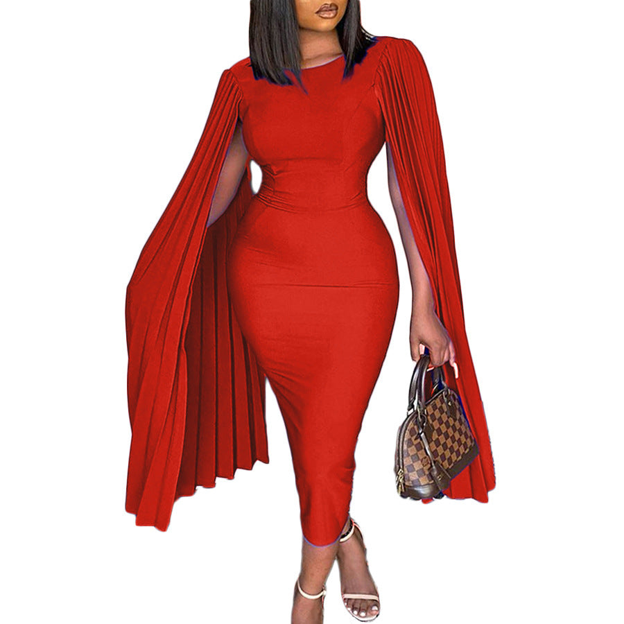 Damen Kleid mit dramatischen Plisseeärmeln und figurbetontem Schnitt Heidi-Mode