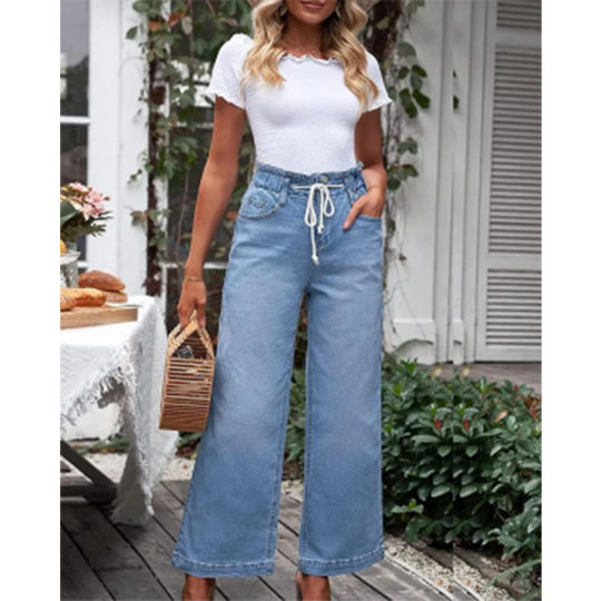 Damen Weite Jeans mit elastischem Bund und praktischen Taschen Heidi-Mode