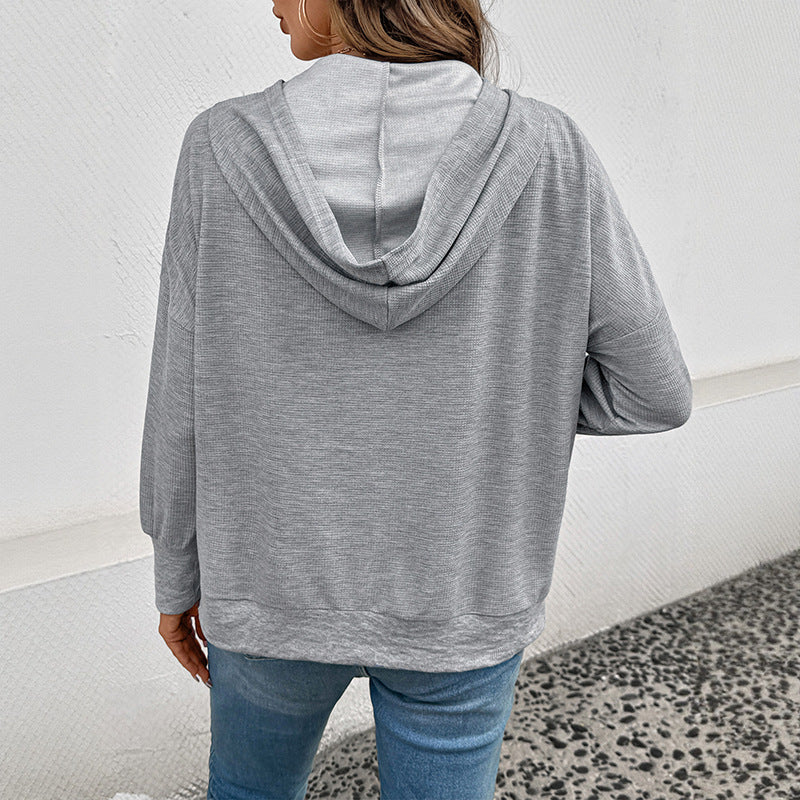 Damen Lässiger Kapuzenpullover mit Knopfleiste und praktischen Taschen Heidi-Mode