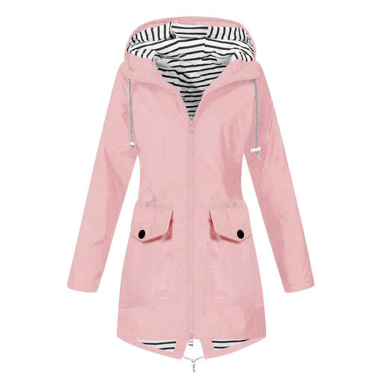 Damen Outdoor-Jacke mit verstellbarem Kapuzenkragen und dekorativen Taschen Heidi-Mode
