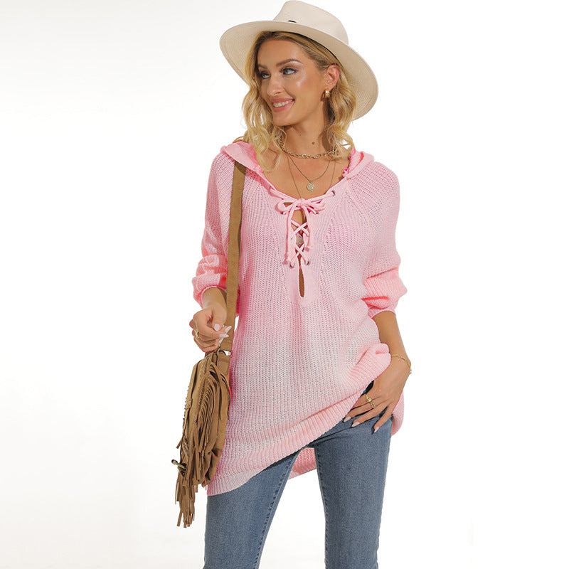 Damen lässiger Strickpullover mit einzigartigem Schnürdesign und lockerer Passform Heidi-Mode