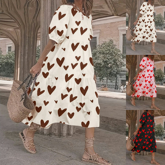 Damen Minikleid mit modernem Herzmuster und luftigen Ärmeln Heidi-Mode