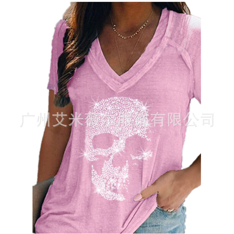 Heidi-Mode | Lässiger Kurzarm-Pullover Tiefe V-Ausschnitt T-Shirt