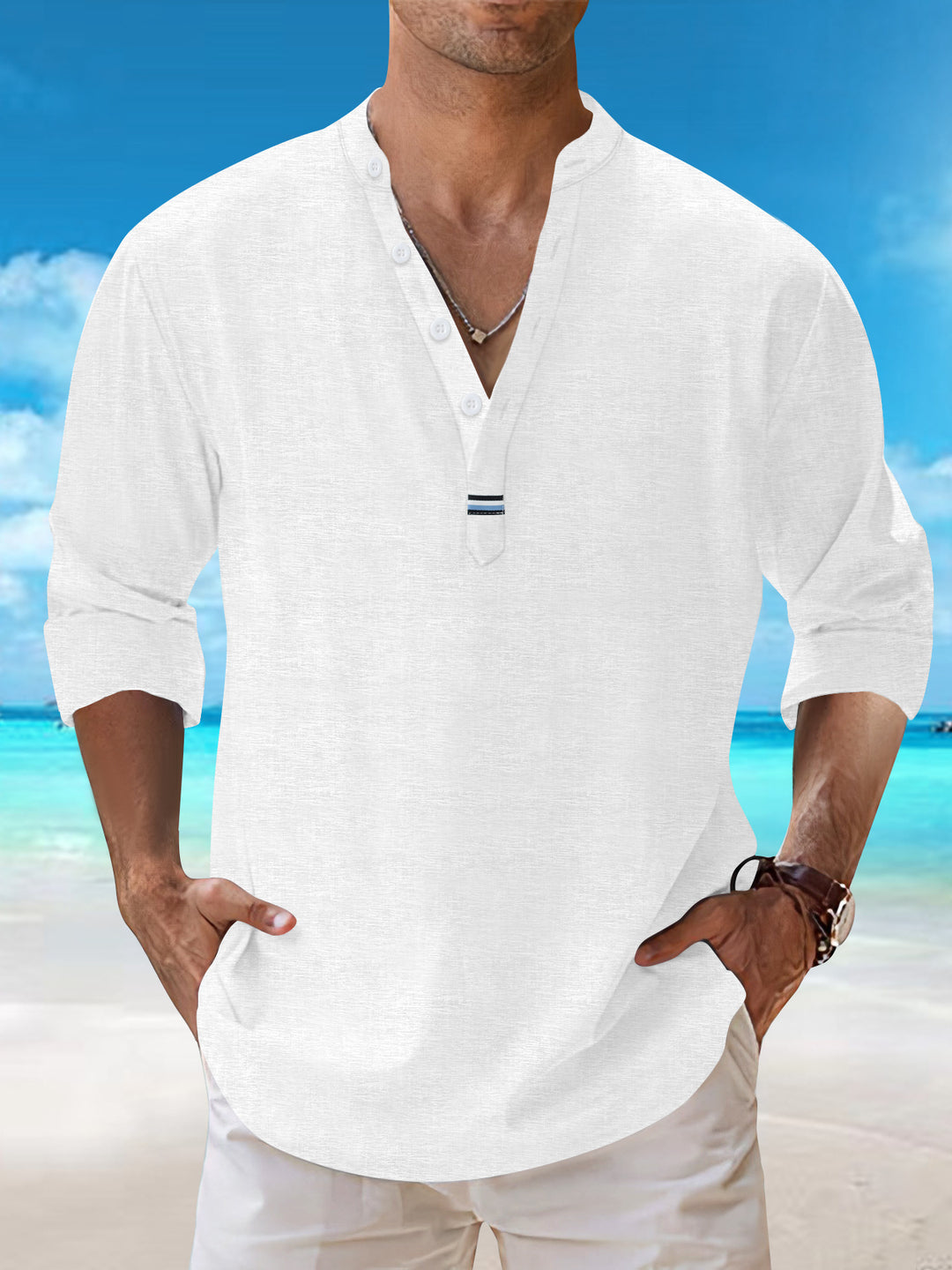 Herren Langarmshirt mit modischer Knopfleiste und elegantem Kragen Heidi-Mode