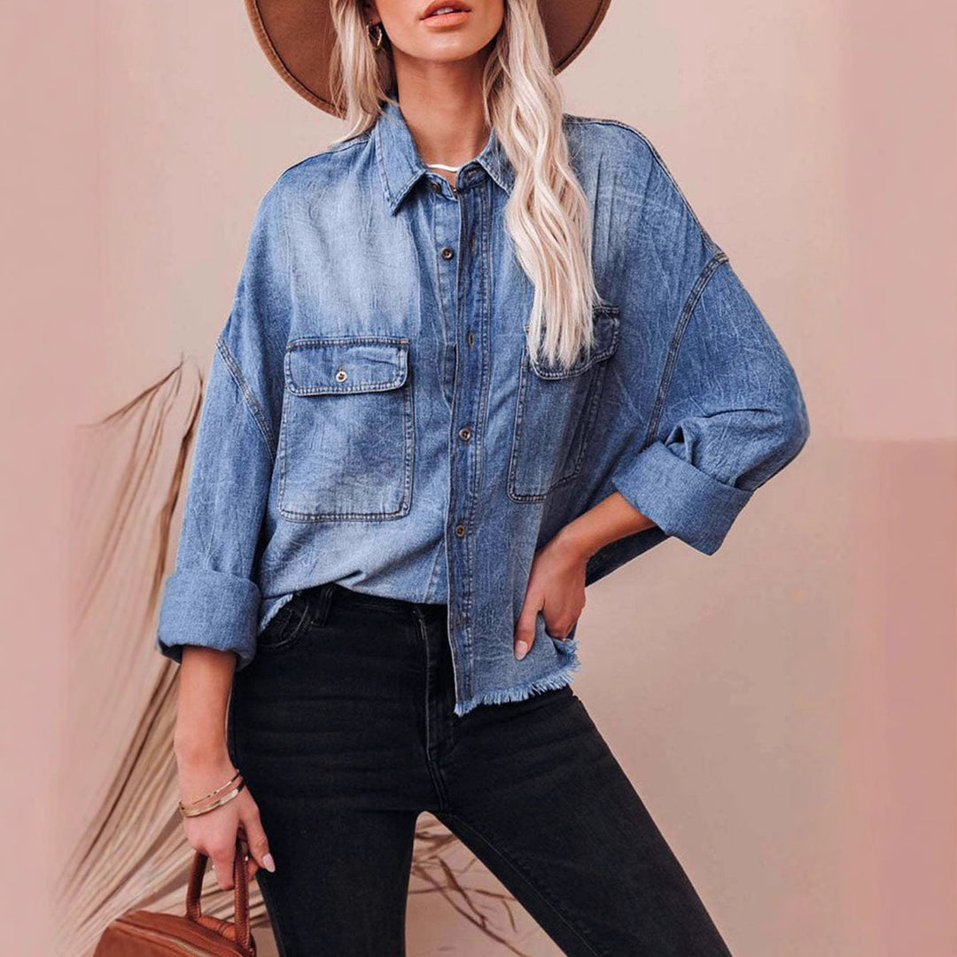Damen Oversized Jeanshemd mit praktischen Brusttaschen und lässigem Schnitt Heidi-Mode