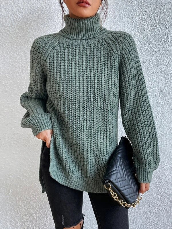 Damen Strickpullover mit hohem Kragen und strukturiertem Wabenmuster Heidi-Mode