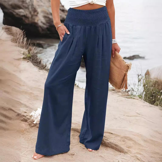 Damen weite Sommerhose mit hohem Bund und eleganten Falten Heidi-Mode