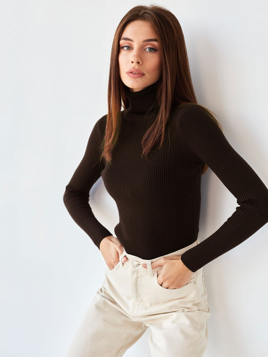 Damen Rollkragenpullover mit geripptem Design und lässigem Schnitt Heidi-Mode