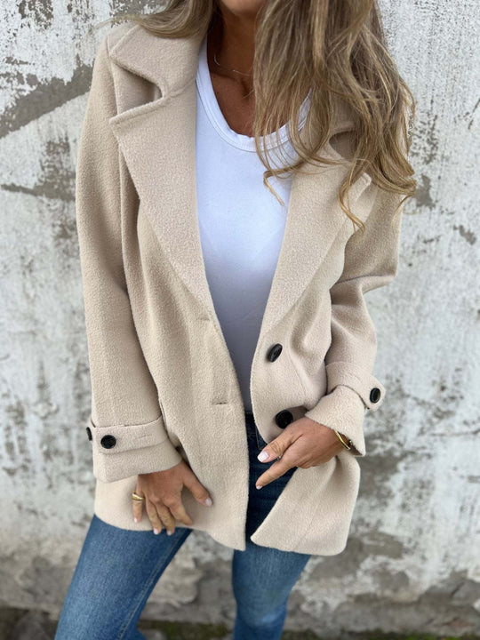 Damen Fleece Mantel mit doppelter Knopfleiste und schickem Reverskragen Heidi-Mode