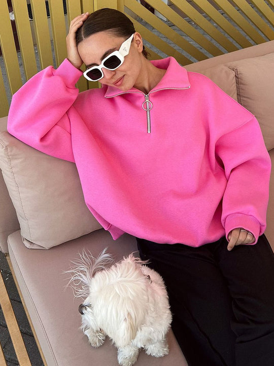 Damen Sweatshirt mit hohem Kragen und Reißverschlussdetail Heidi-Mode