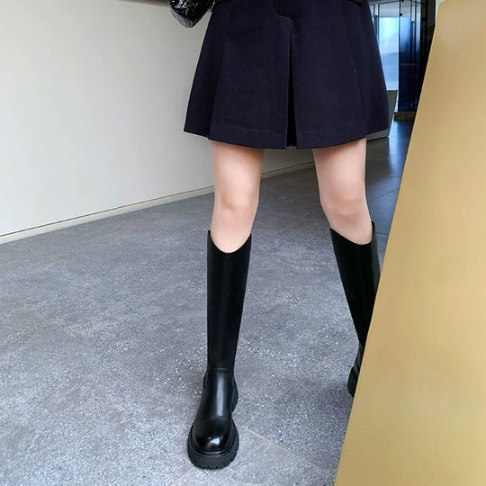 Damen Knielange Chunky Heel Stiefel mit Reißverschlussdetail Heidi-Mode