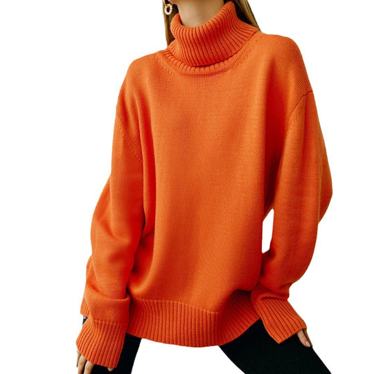 Damen Oversized Rollkragenpullover mit Rippstruktur Heidi-Mode