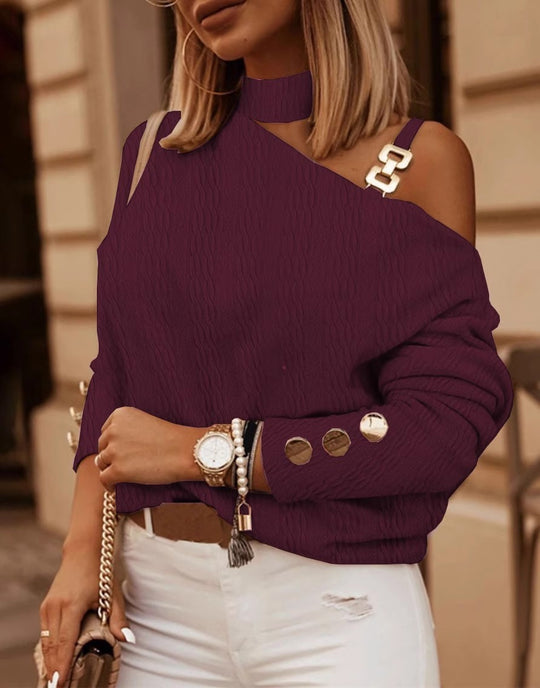 Damen asymmetrischer Pullover mit dezenten Details und unifarbenem Design Heidi-Mode