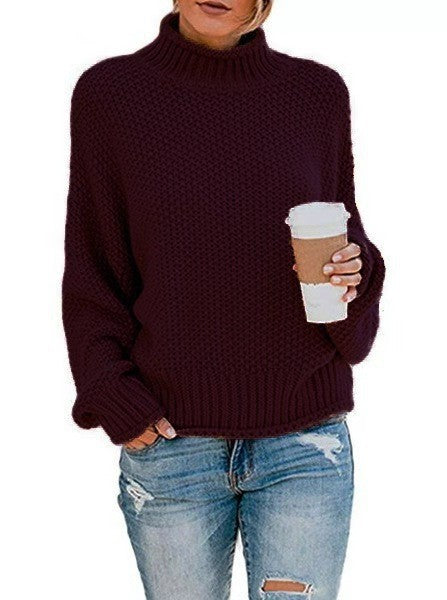 Damen modischer Pullover mit hohem Kragen und strukturierter Textur Heidi-Mode