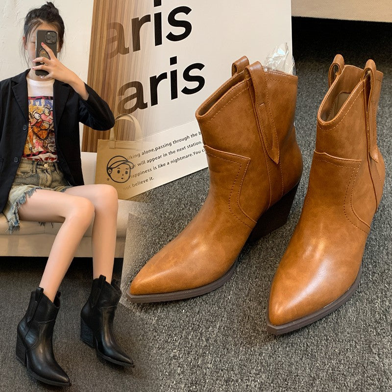 Damen modische Ankle Boots im eleganten Look mit spitzem Zehenbereich Heidi-Mode