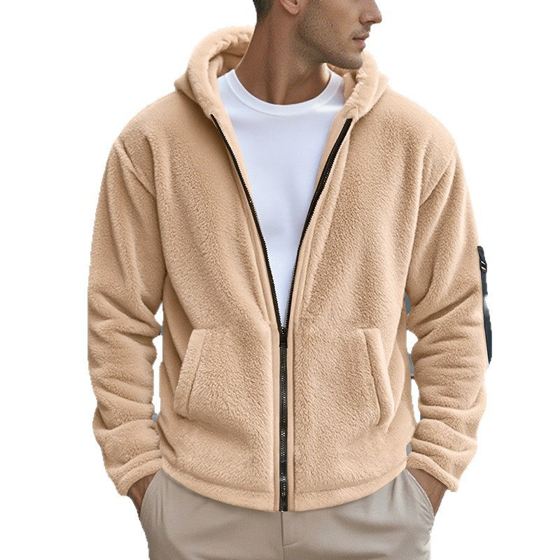 Herren Fleecejacke mit Kapuze und praktischen Taschen Heidi-Mode