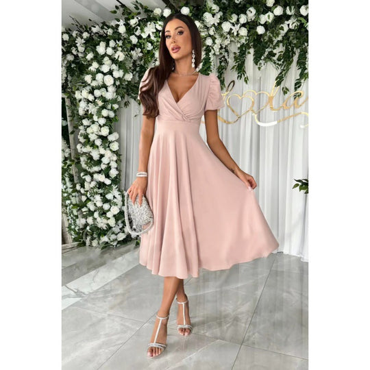 Damen Elegantes A-Linien Midi Kleid mit weichen Falten Heidi-Mode