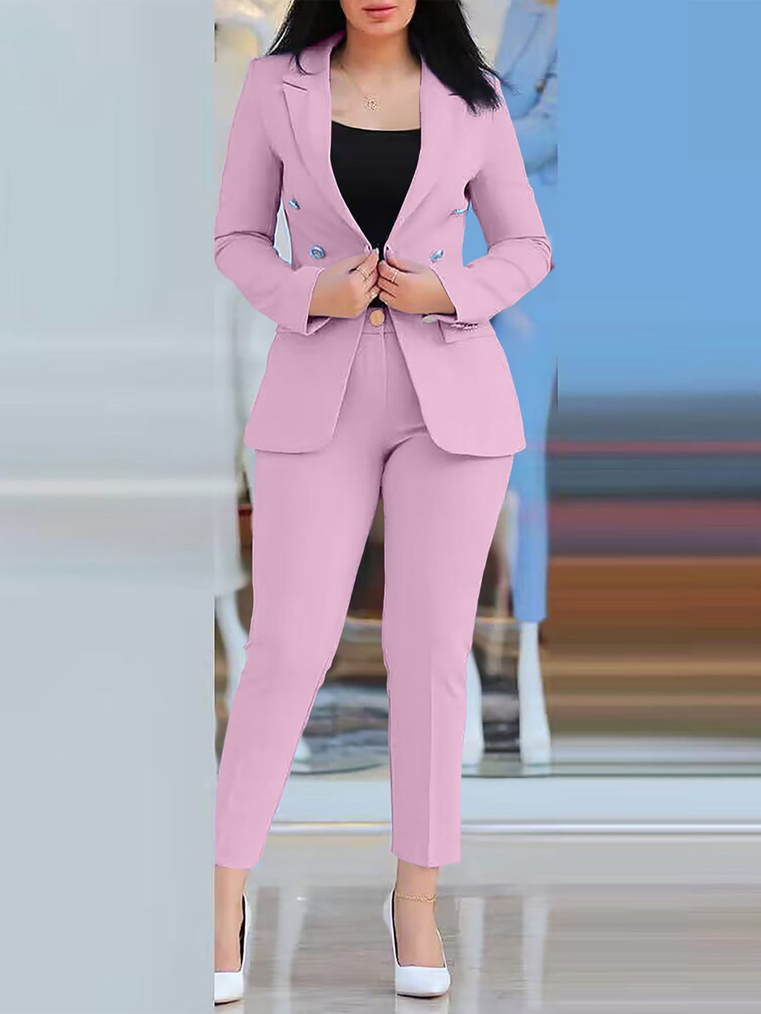 Damen Elegantes Anzug-Set mit tailliertem Blazer und schmalen Hosen Heidi-Mode