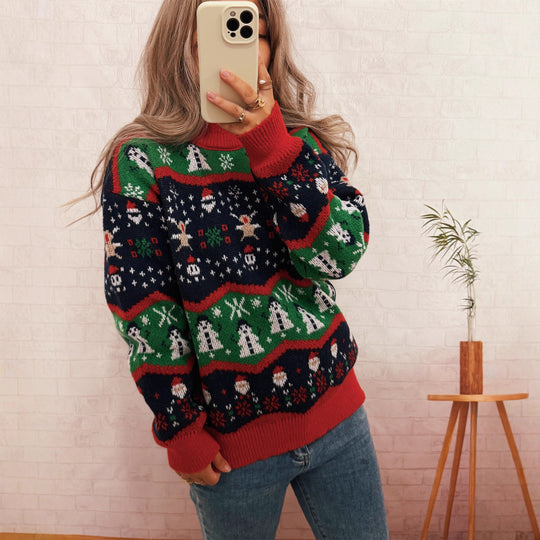 Damen Weihnachtspullover mit fröhlichem Motiv und lässigem Schnitt Heidi-Mode