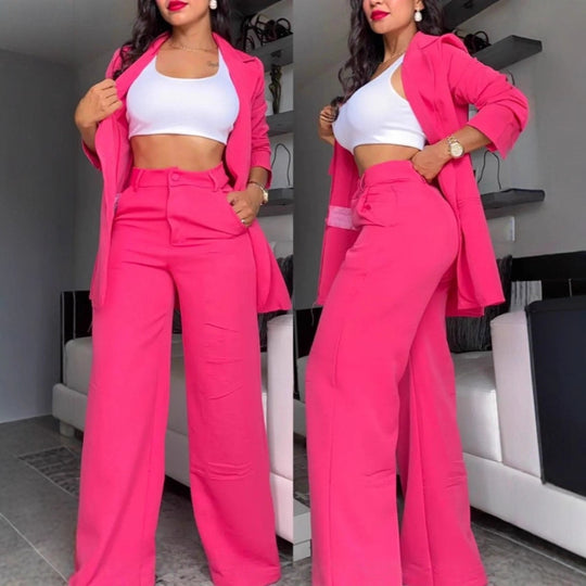Damen Zweiteiliges Business-Anzug-Set mit weitem Bein und taillierter Jacke Heidi-Mode