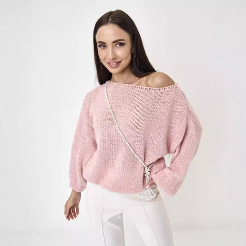 Damen lässiger Oversize-Pullover mit ballonförmigen Ärmeln und strukturiertem Maschenmuster Heidi-Mode