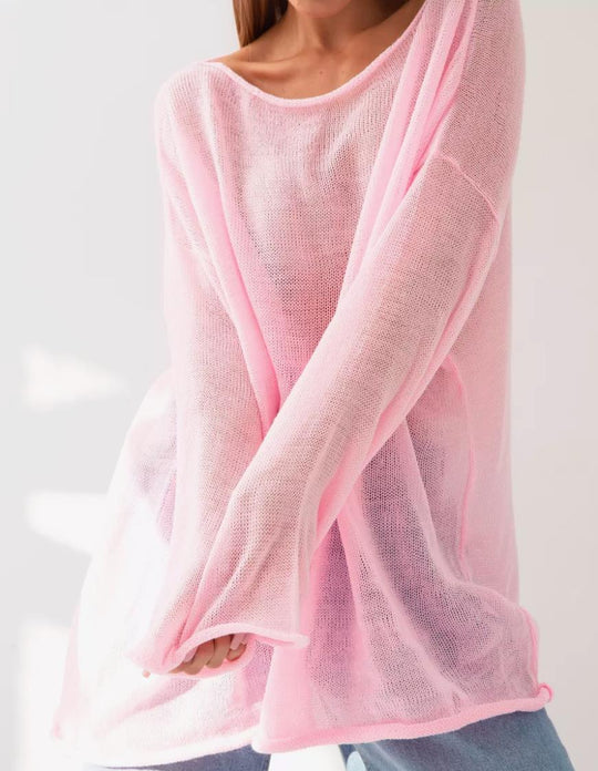 Damen luftiger Oversize-Strickpullover mit weitem Schnitt und transparentem Gewebe Heidi-Mode