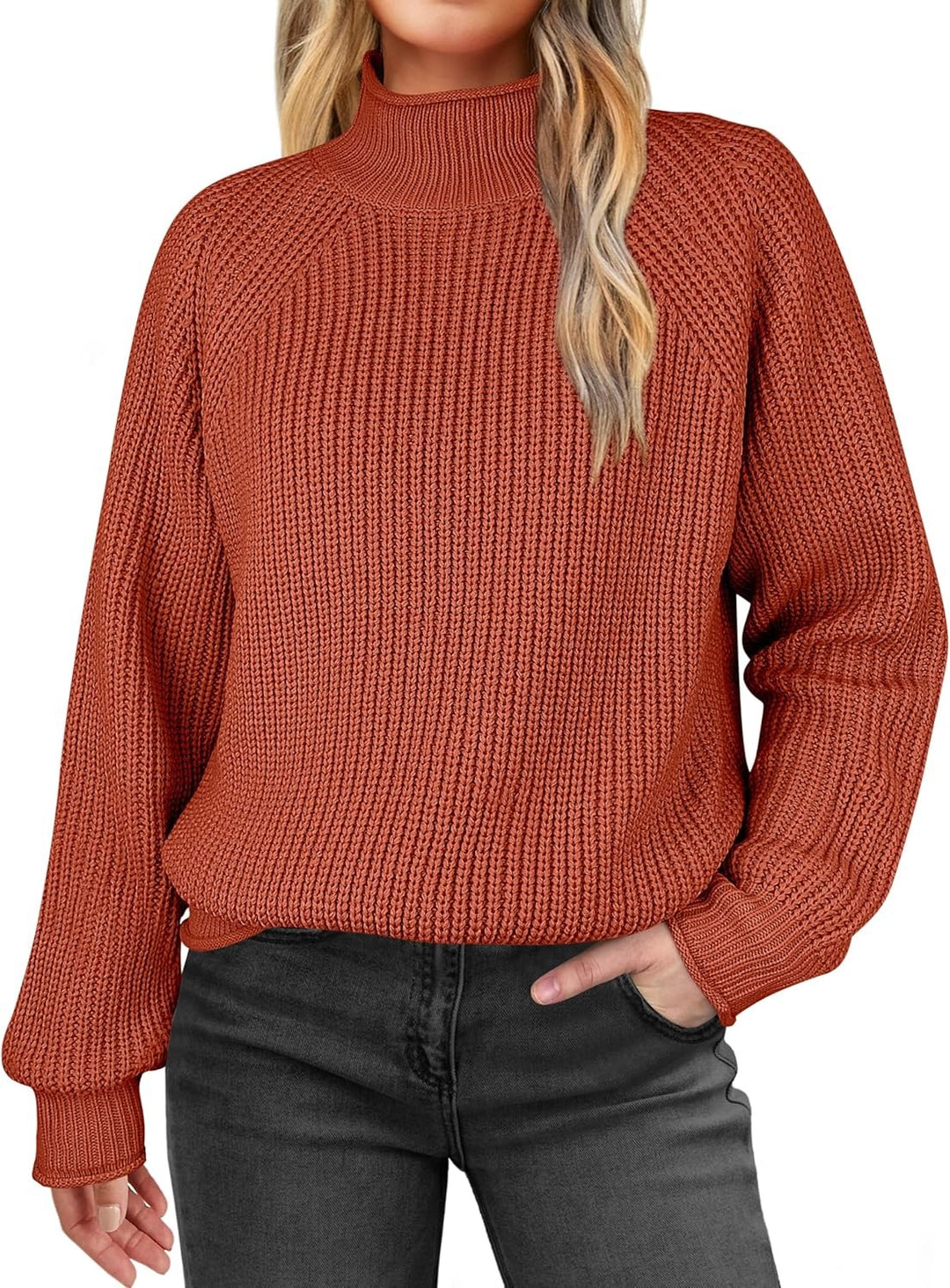 Damen modischer Strickpullover mit hohem Kragen und strukturierter Oberfläche Heidi-Mode