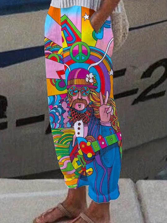 Damen Bunte Freizeithose mit elastischem Bund und einzigartigem Grafikdesign Heidi-Mode