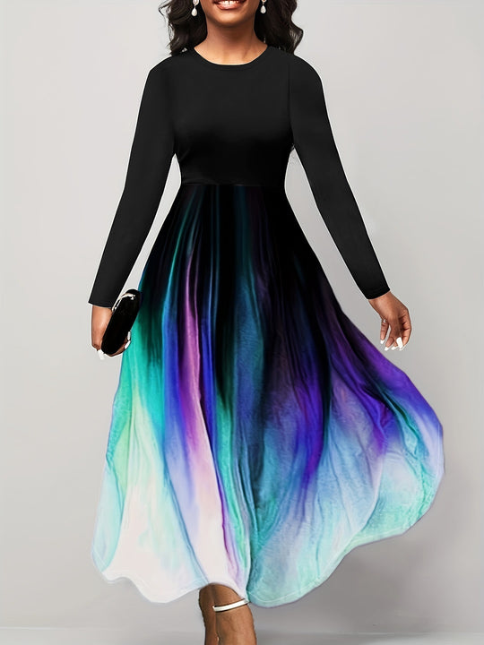 Damen Elegantes Maxikleid mit kreativer Farbverlauf-Optik und langen Ärmeln Heidi-Mode