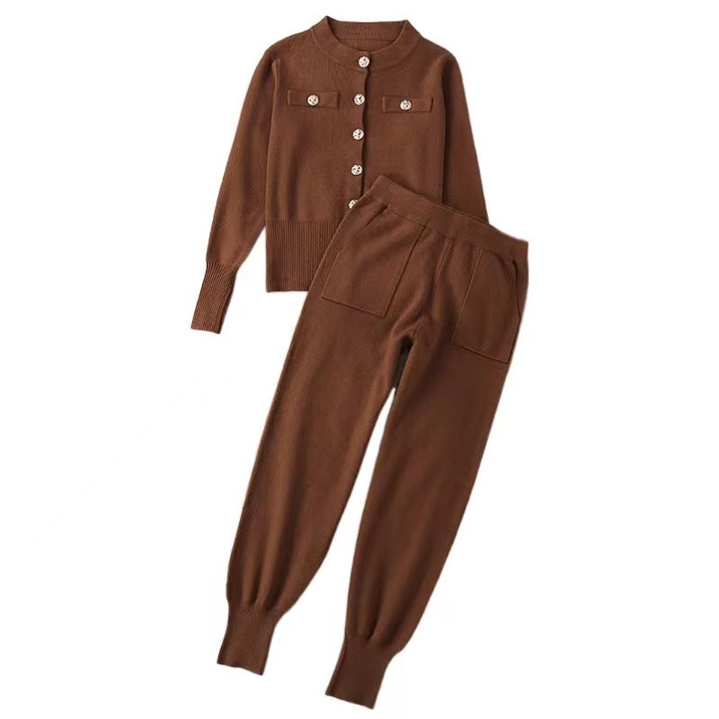 Damen elegantes Strickanzug-Set mit Knopfdétails Heidi-Mode