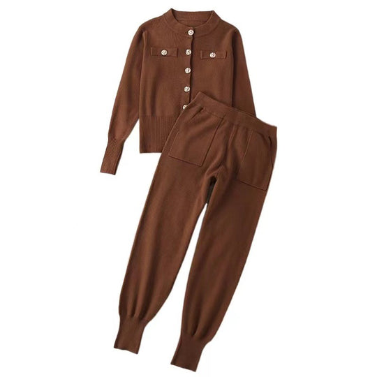 Damen elegantes Strickanzug-Set mit Knopfdétails Heidi-Mode