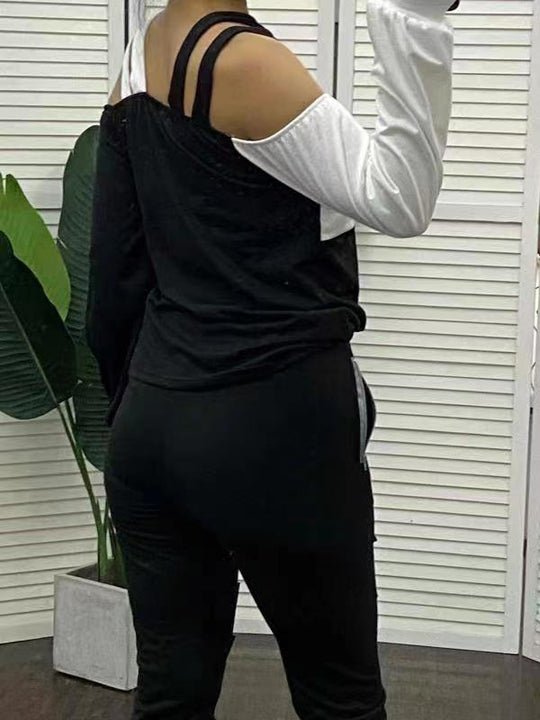 Damen Oberteil mit asymmetrischem Schnitt und offenen Schultern Heidi-Mode