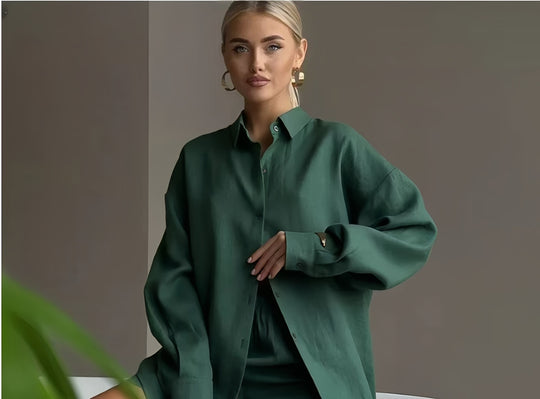 Damen Oversized Hemdblusenkleid mit langen Ärmeln und asymmetrischem Schnitt Heidi-Mode