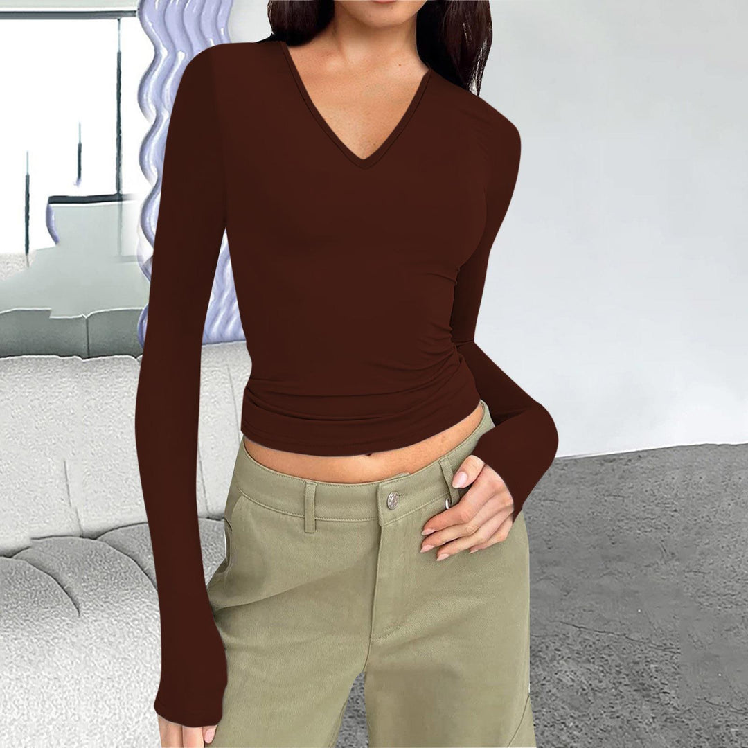 Damen Langarmshirt mit V-Ausschnitt von Heidi-Mode