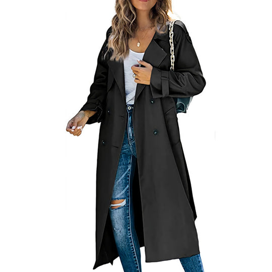 Damen Klassiker Trenchcoat mit Taillengürtel und tiefen Taschen Heidi-Mode