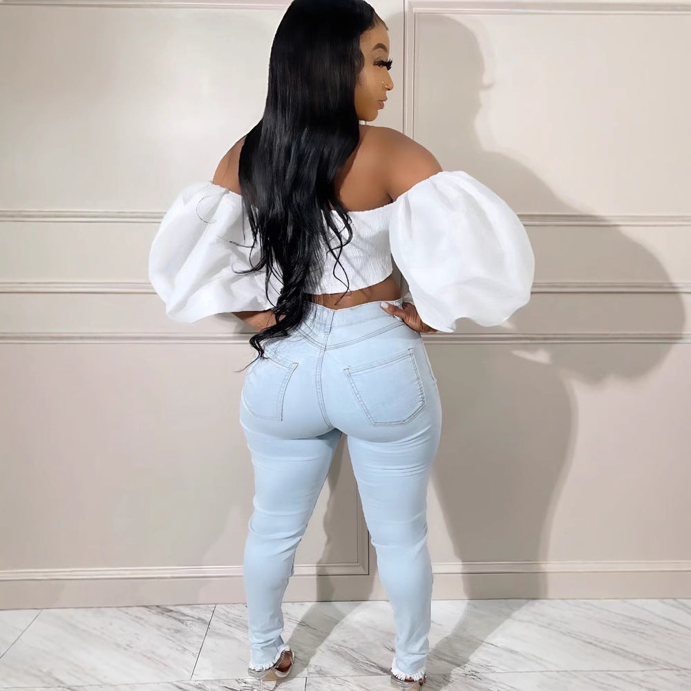 Damen Jeans mit einzigartigem Cut-Out-Design und trendigen Kettendetails Heidi-Mode