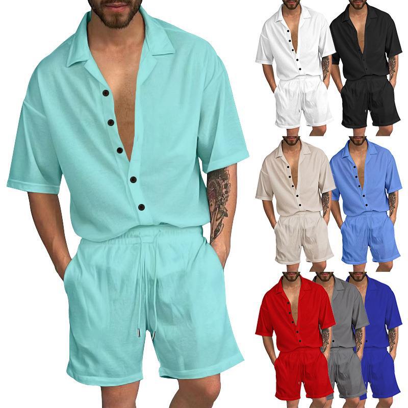 Herren Freizeit-Set mit lässigem Kurzarmhemd und elastischen Shorts Heidi-Mode