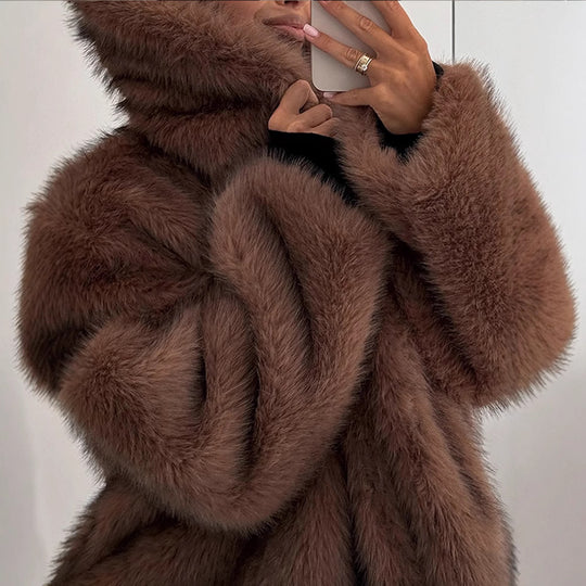 Damen stylischer Kunstfellmantel mit breitem Kragen Heidi-Mode