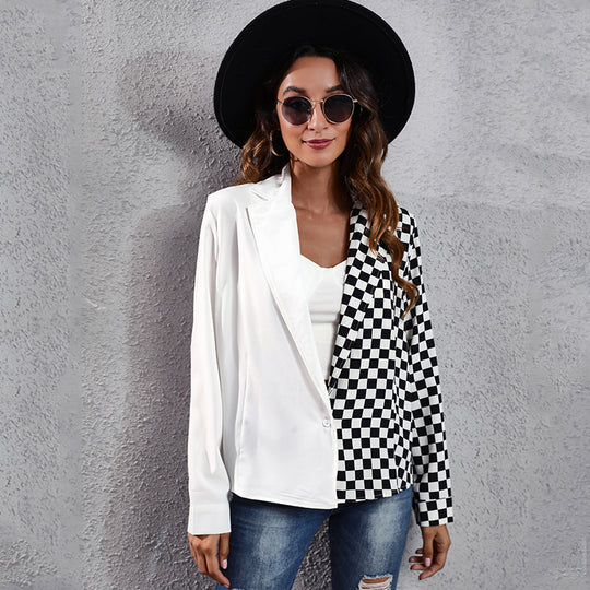 Damen Blazer mit asymmetrischem Karomuster und elegantem Schnitt Heidi-Mode