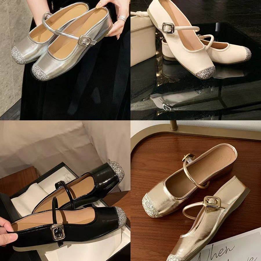 Damen Glitzer Riemen Ballerinas Heidi-Mode
