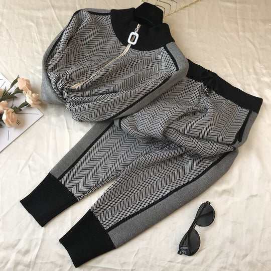 Damen Freizeitliche Strickjacke und Jogginghose Set Heidi-Mode