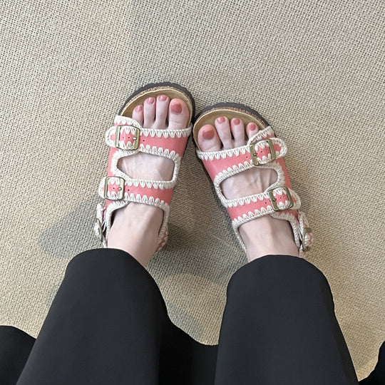 Damen gepolsterte Doppel-Riemen Slidesandalen Heidi-Mode