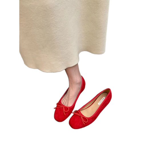 Damen Ballerinas mit zierlichem Schleifen-Detail und weichem Veloursleder Heidi-Mode